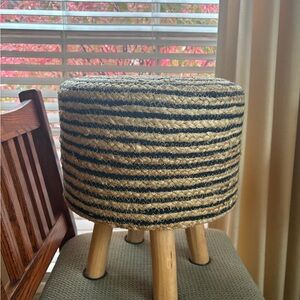 Striped Natural and Black Woven Stool